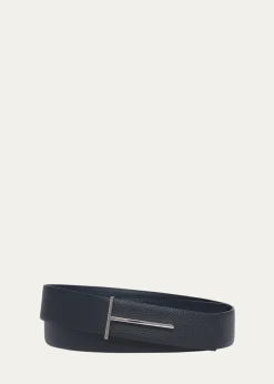 TOM FORDMen's Grained Leather T-Buckle Belt