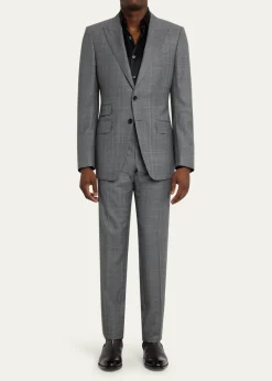 TOM FORDMen's Herringbone Wool Prince of Wales Peak-Lapel Suit