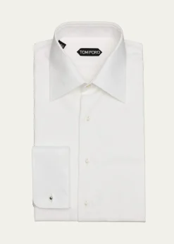 TOM FORDMen's Poplin Piquet French Cuff Dress Shirt