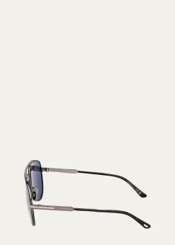 TOM FORDMen's Rupert 02 63mm Metal & Acetate Aviator Sunglasses