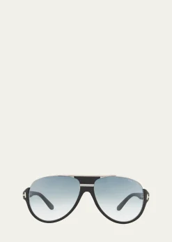 TOM FORDDimitry Half-Rim Aviator Sunglasses, Matte Black/Shiny Dark Ruthenium/Gradient Blue