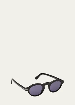TOM FORDMen's Aristotele-02 Acetate Round Sunglasses