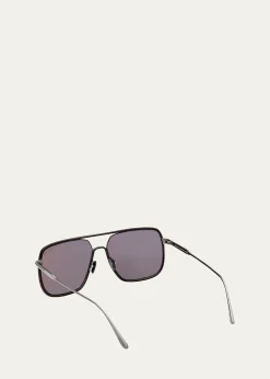 TOM FORDMen's Cliff Metal & Leather Aviator Sunglasses