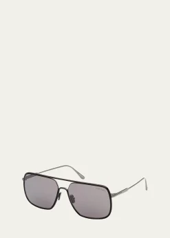 TOM FORDMen's Cliff Metal & Leather Aviator Sunglasses
