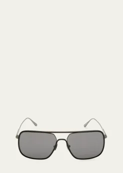 TOM FORDMen's Cliff Metal & Leather Aviator Sunglasses