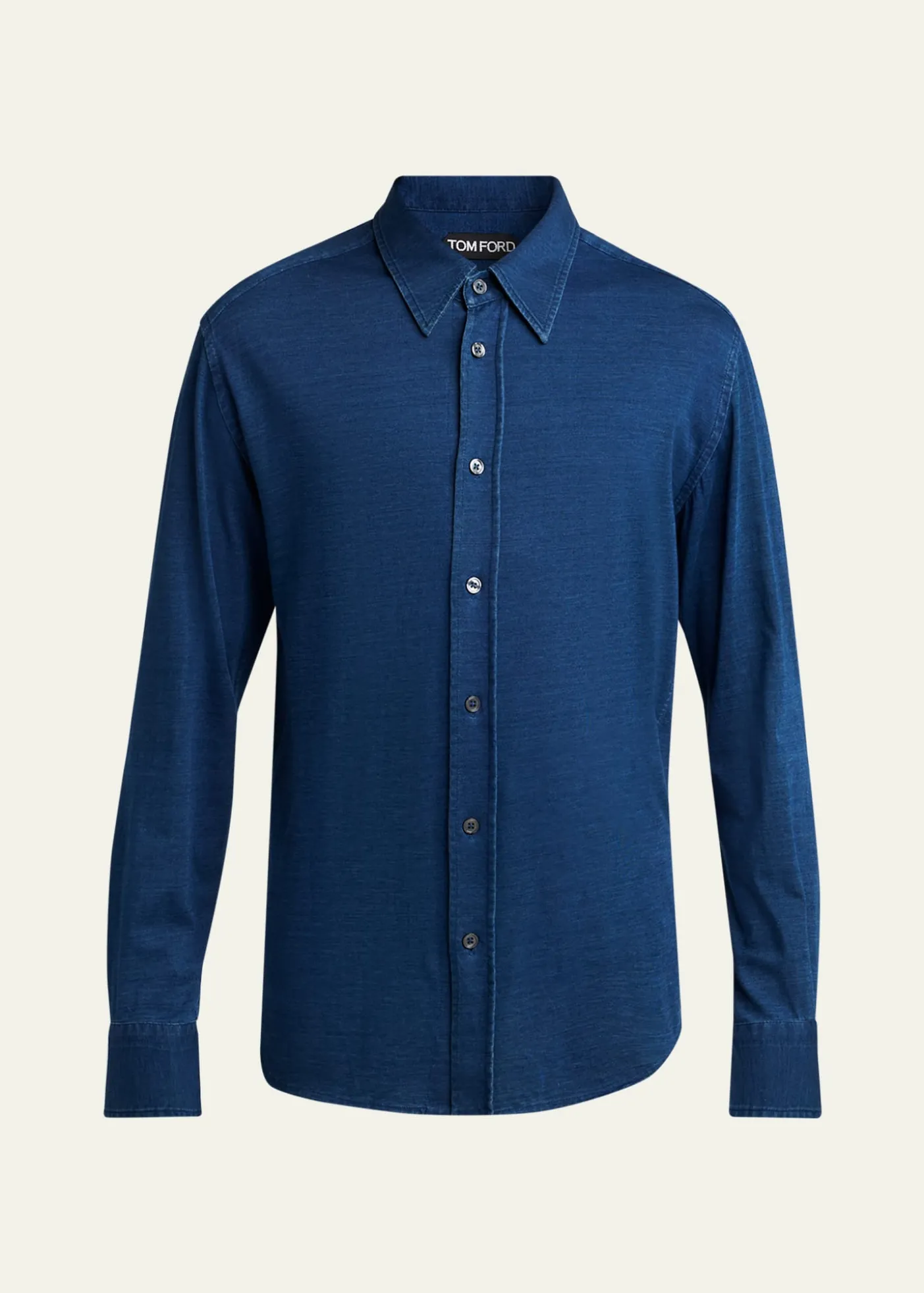 TOM FORDMen's Cotton Denim Point-Collar Button-Down Shirt