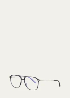 TOM FORDMen's FT5665-BM54 Blue Light Blocking Navigator Optical Glasses