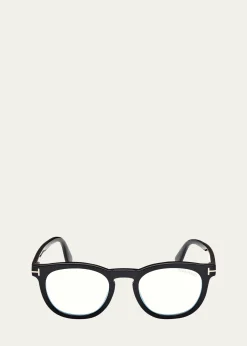TOM FORDMen's FT5993-BM Round Blue-Block Optical Frames with Magnetic Sunglasses Clip