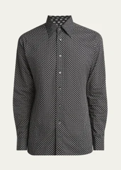 TOM FORDMen's Geometric Cotton Voile Sport Shirt