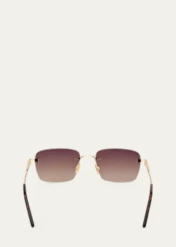 TOM FORDMen's Jake Rimless Rectangular Metal Sunglasses