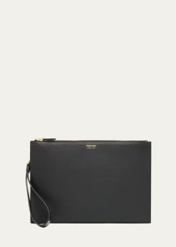 TOM FORDMen's Leather Flat Pouch with Strap