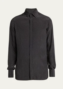TOM FORDMen's Lyocell Polka Dot French Cuff Sport Shirt
