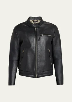 TOM FORDMen's Pebbled Leather Biker Jacket