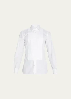 TOM FORDMen's Pleated Bib-Front Cotton Dress Shirt
