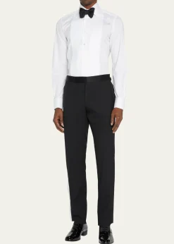 TOM FORDMen's Pleated Bib-Front Cotton Dress Shirt