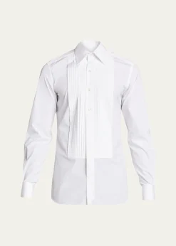 TOM FORDMen's Plisse Plastron Tuxedo Shirt