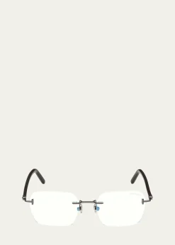 TOM FORDMen's Rimless Rectangle Blue Light-Blocking Glasses