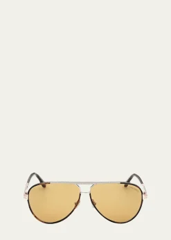 TOM FORDMen's Rupert 02 63mm Metal & Acetate Aviator Sunglasses