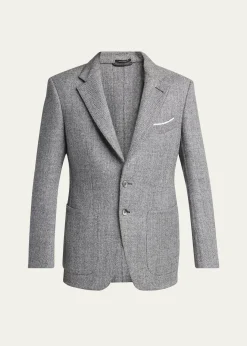 TOM FORDMen's Sharkskin Herringbone Double Splittable Jacket