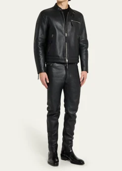 TOM FORDMen's Slim Fit Grained Leather Biker Pants