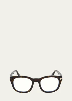 TOM FORDMen's Square Havana Acetate Optical Glasses