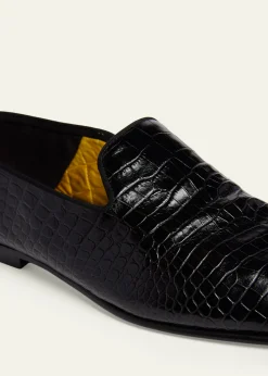 TOM FORDMen's Steven Croc-Effect Leather Slipper Loafers