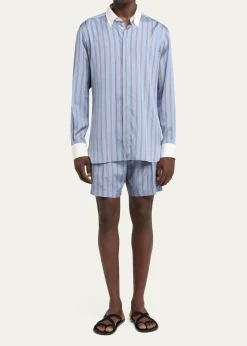 TOM FORDMen's Stripe Silk Contrast-Trim Sport Shirt