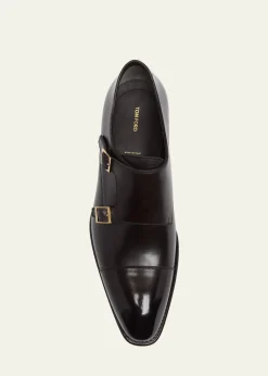 TOM FORDMen's Vincent Burnished Leather Double Monk Strap Loafers