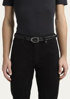 TOM FORDMen's Woven Leather Angled-Buckle Belt