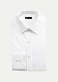 TOM FORDSolid Barrel-Cuff Dress Shirt, White