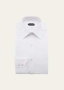 TOM FORDSolid Barrel-Cuff Dress Shirt, White