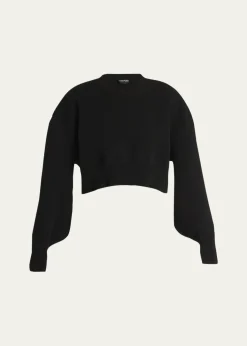 TOM FORDWool-Cashmere Blouson-Sleeve Crop Sweater