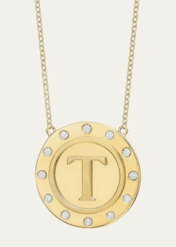 Tracee Nichols14K Gold Initial Token Necklace with Diamonds