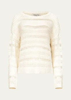 TWPWide-Neck Open Stitch Sweater