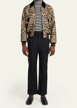 Valentino GaravaniMen's Animal-Print Wool Bomber Jacket