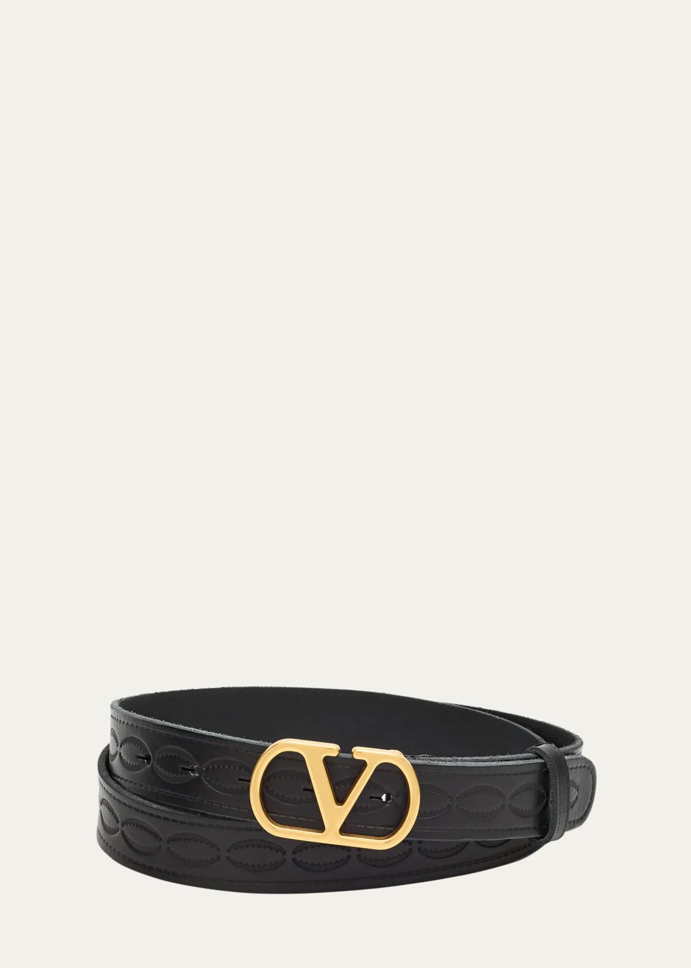 Valentino GaravaniMen's Leather V Logo Buckle Belt