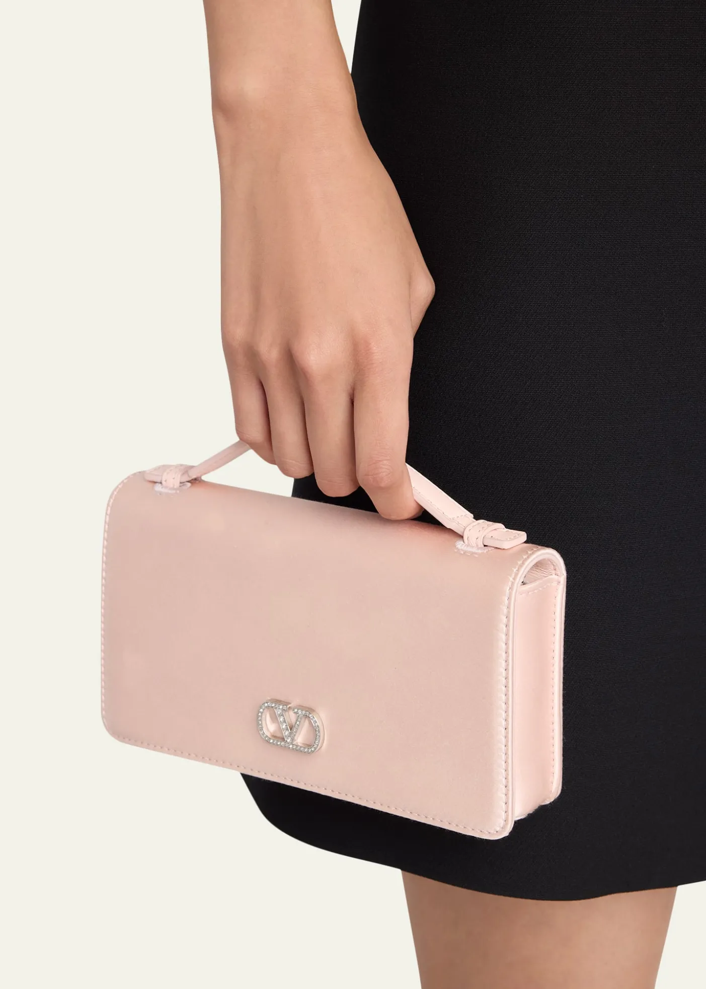 Valentino GaravaniCrystal VLogo Satin Top-Handle Bag