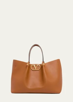 Valentino GaravaniMedium Pleated Rockstud Leather Tote Bag