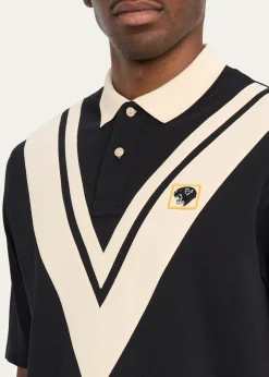 Valentino GaravaniMen's Inlaid V Cotton Polo Shirt with Panther Patch