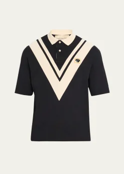 Valentino GaravaniMen's Inlaid V Cotton Polo Shirt with Panther Patch