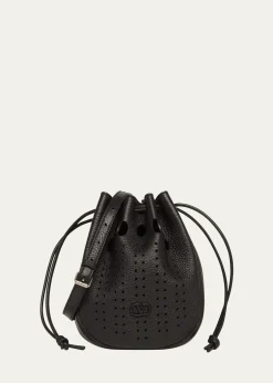 Valentino GaravaniMen's Medium Drawstring Shoulder Bag in Grained Leather