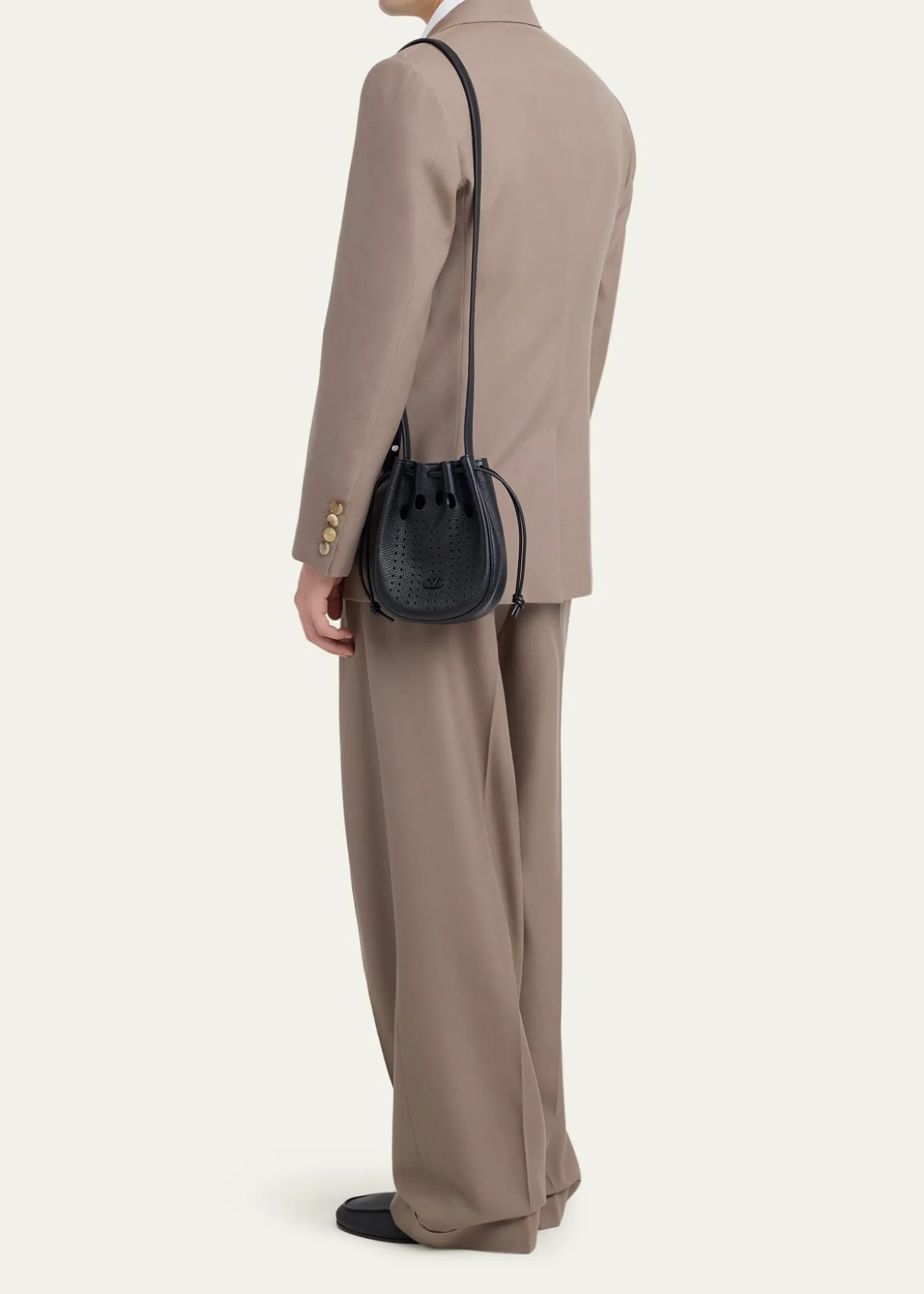 Valentino GaravaniMen's Medium Drawstring Shoulder Bag in Grained Leather