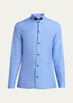 Valentino GaravaniMen's Silk Shantung Toggle Band-Collar Sport Shirt