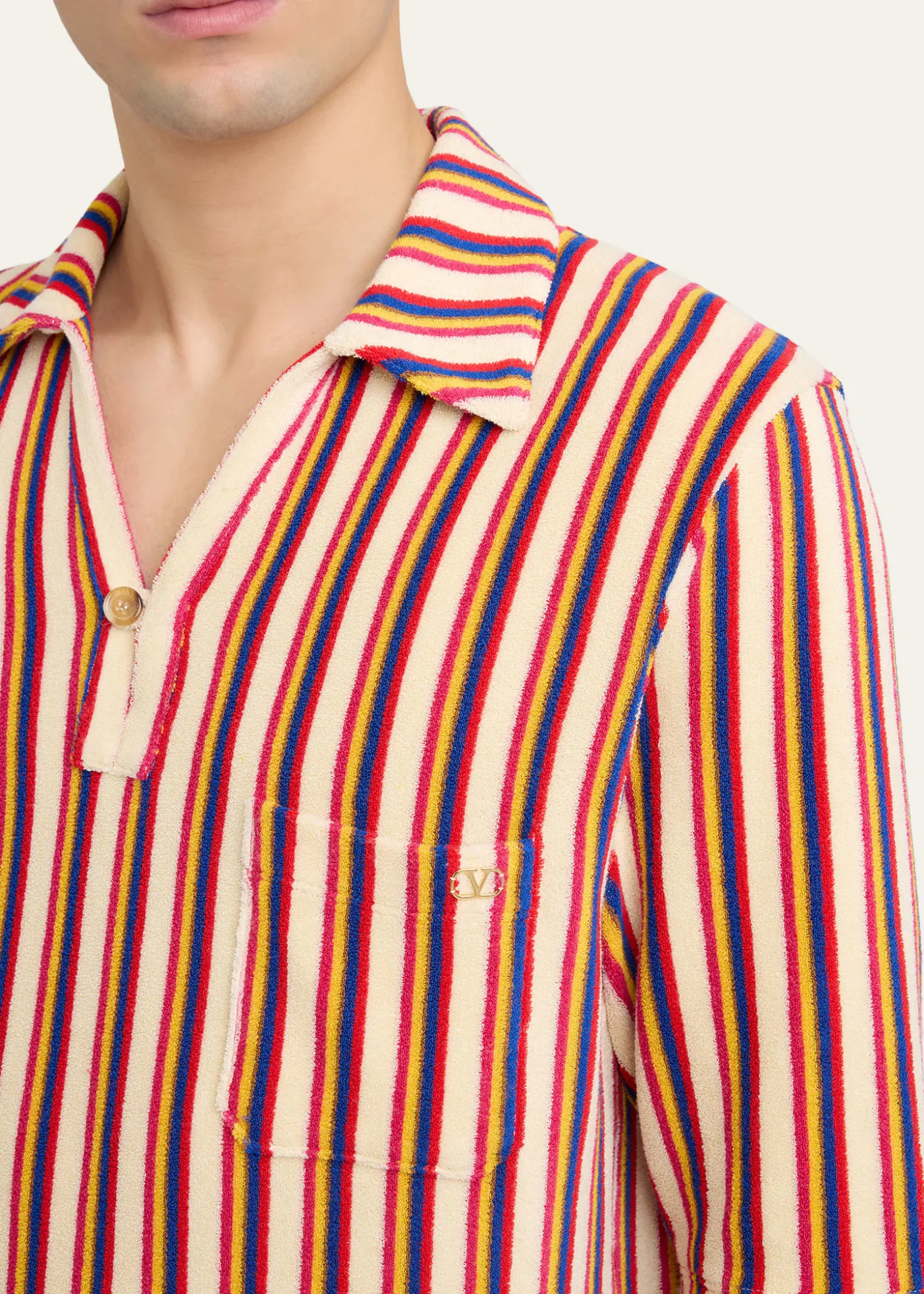 Valentino GaravaniMen's Striped Toweling Camp Shirt