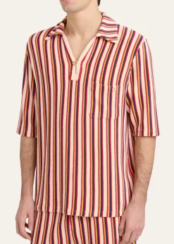 Valentino GaravaniMen's Striped Toweling Camp Shirt