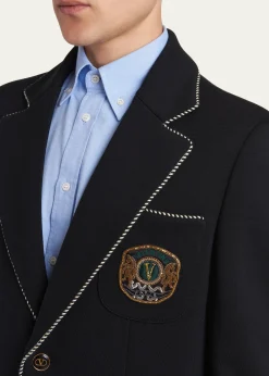 Valentino GaravaniMen's Valentino Single Breasted Wool Jacket with Logo Patch