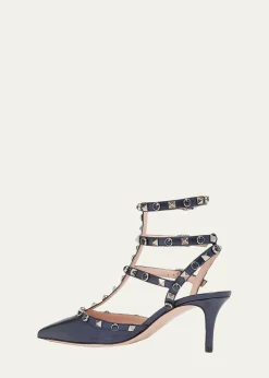 Valentino Garavani65mm Rockstud Metallic Leather Ankle-Strap Pumps