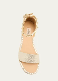 Valentino Garavani55mm Rockstud Metallic Leather Wedge Espadrille Sandals