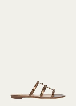 Valentino GaravaniRockstud Metallic City Flat Slide Sandals