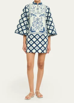 VerandahPalm Azulejos Mini Kaftan Dress